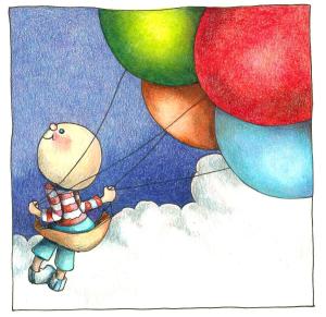 ilustración niño con globos